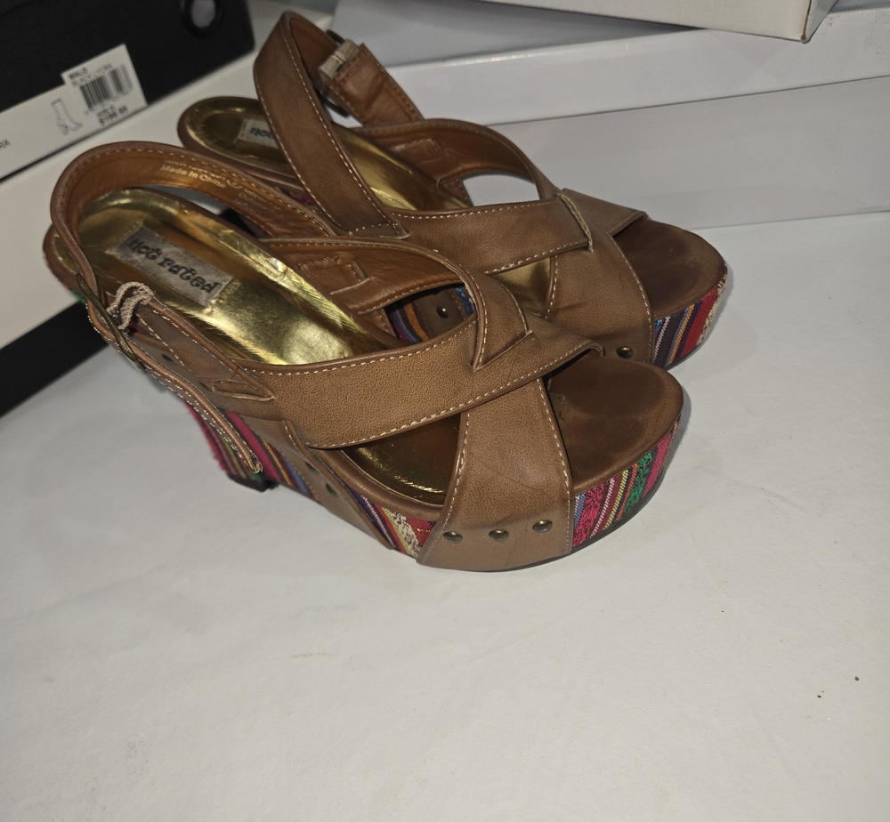 Boho Southwestern "Not Rated" Wedge Sandals with Multicolor Striped Platform